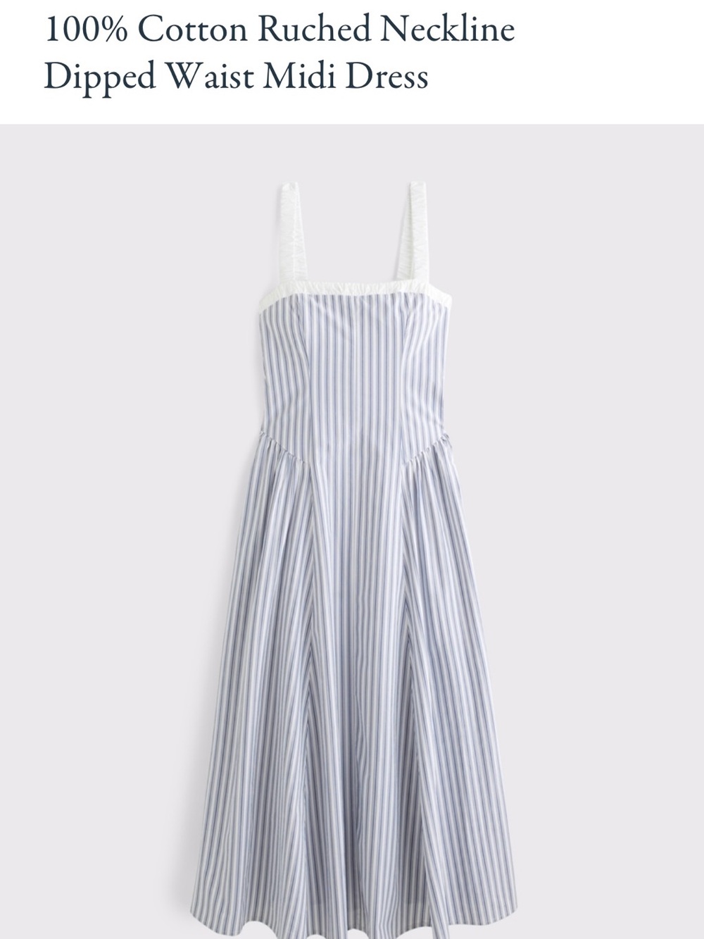 Abercrombie & Fitch Blue and White Striped Ruched Neckline Midi Dress - Picture 1 of 4